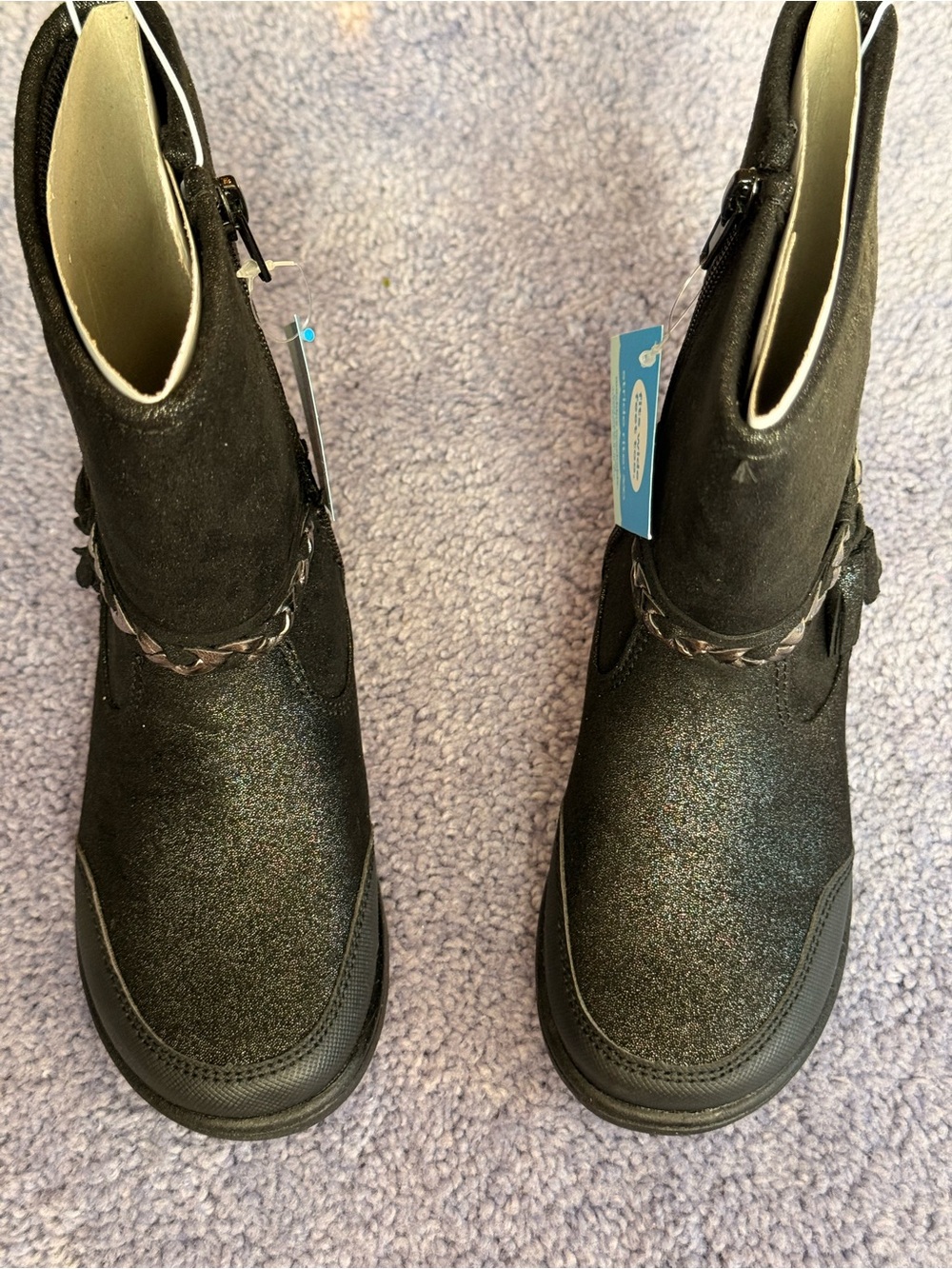 Stride Rite Kids Black Glitter Boots with Side Zipper